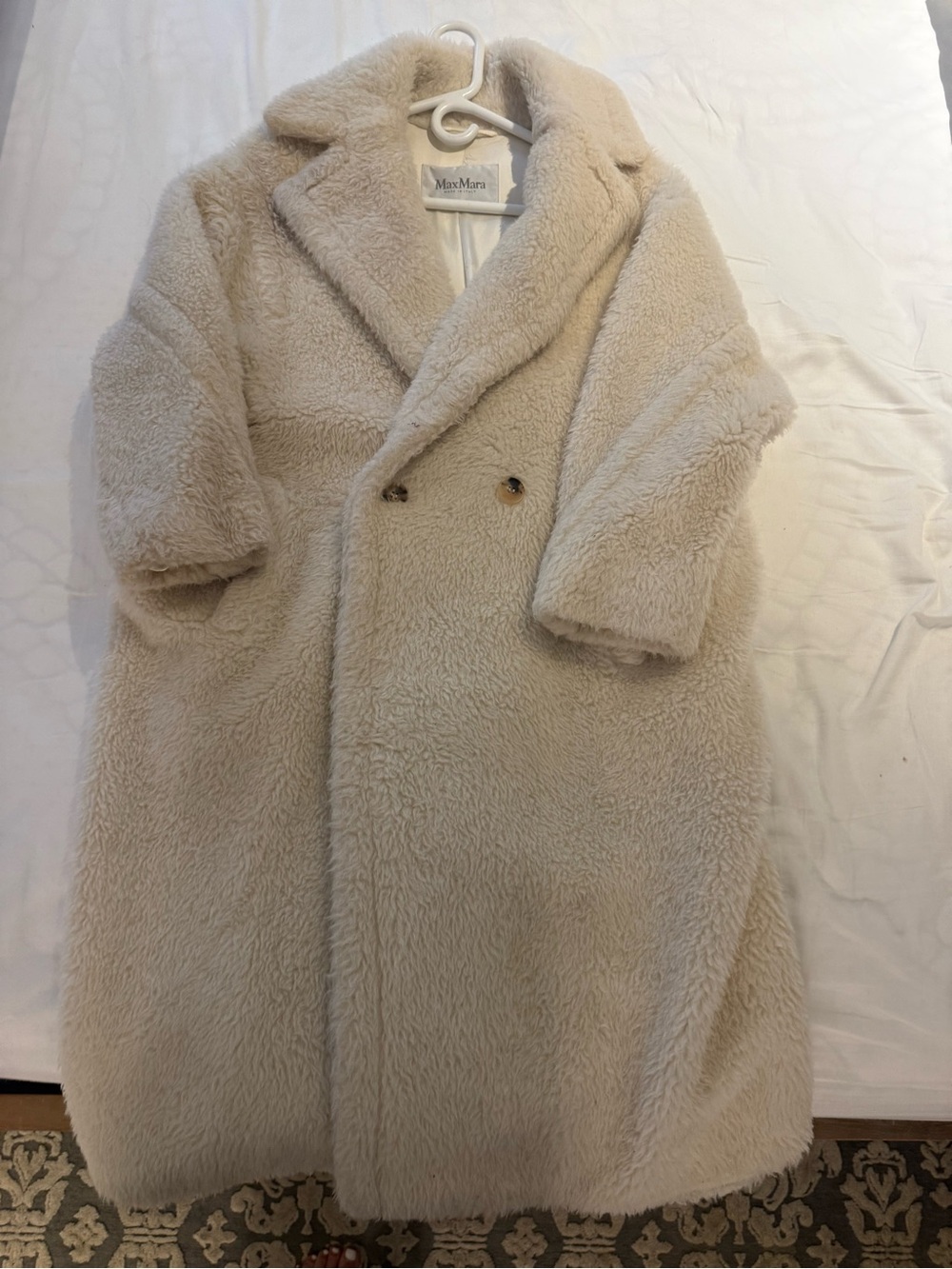MaxMara Cream Teddy Faux-Shearling Double-Breasted Peacoat